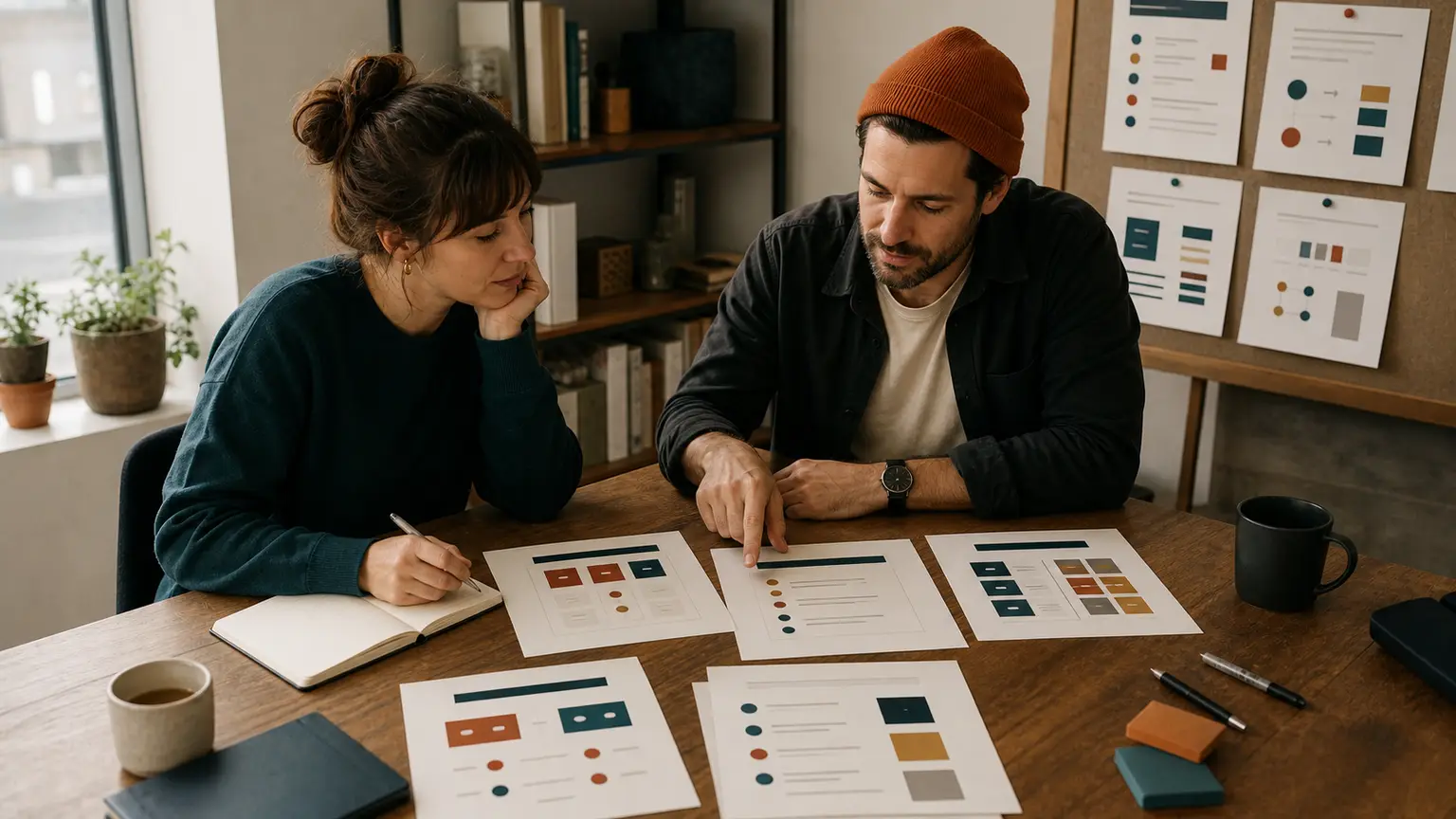 Une dirigeante et un consultant comparent plusieurs solutions de plateforme web.