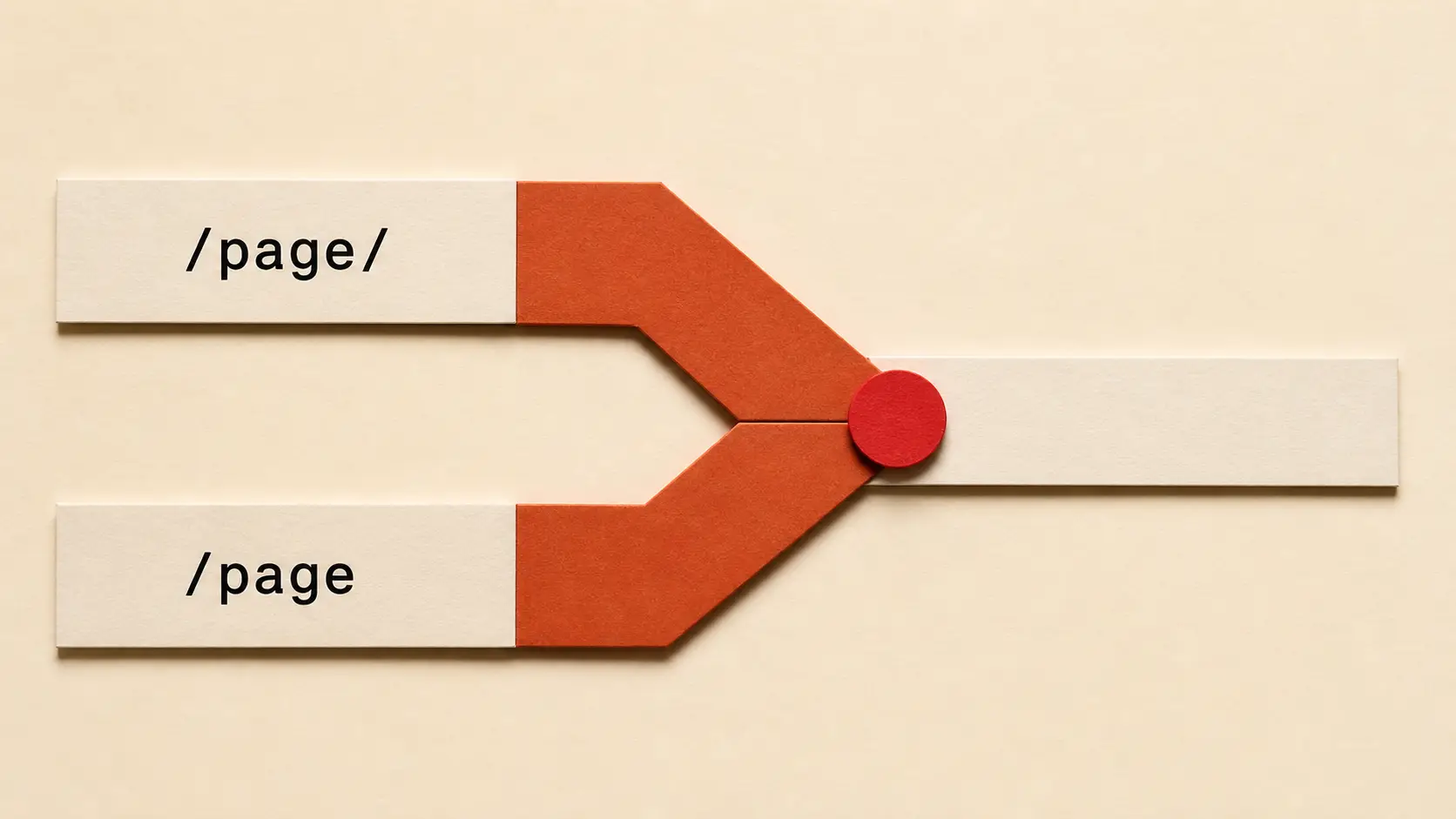Deux bandes de papier marquées « /page/ » et « /page » convergent vers une seule sortie.
